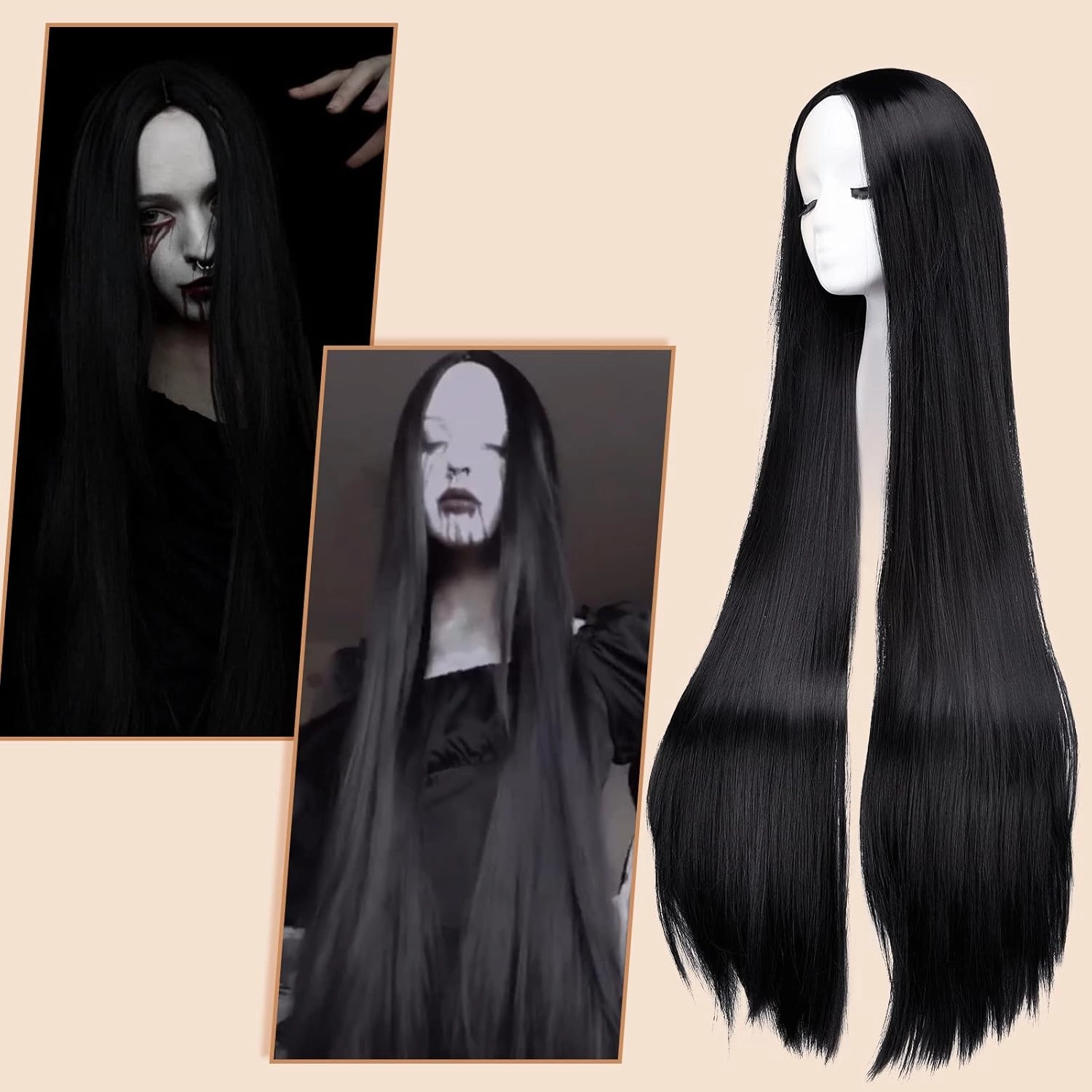 AGPTEK Wig, Synthetic Wig for Women, 40 Inch /100 cm Straight Long Wig Part in the Middle Anime Costume, Great for Party, Cosplay, Daily-Use and Festivals (Black)