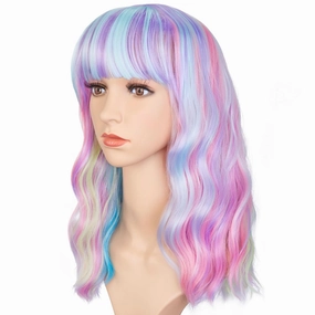 AGPTEK Wig, Synthetic Wig for Women Wavy, Colored Realistic Wig with Bangs, Great for Party, Cosplay, Daily-Use and Festivals (Multi-colors 13.7inch)
