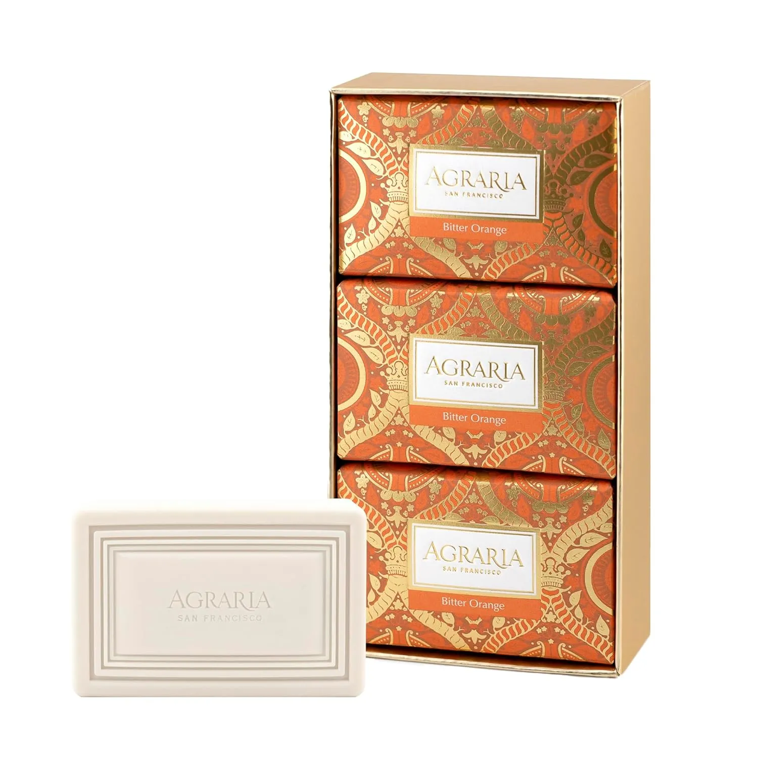 AGRARIA Luxury Bath Collection Bitter Orange Soap Bar, Moisturizing Body Bar Soap, Kukui Oil Bar Soap for Men and Women Gift Bundle