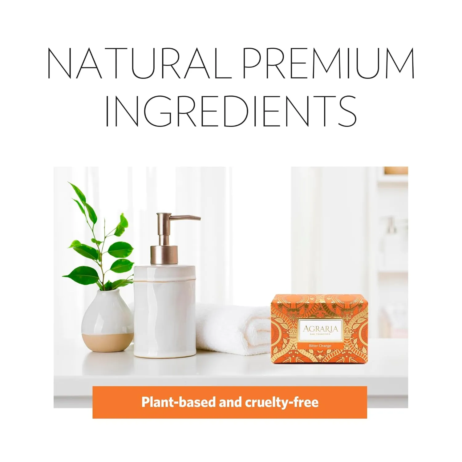 AGRARIA Luxury Bath Collection Bitter Orange Soap Bar, Moisturizing Body Bar Soap, Kukui Oil Bar Soap for Men and Women Gift Bundle