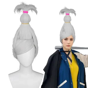 Aicos Seiko Ayase Cosplay Wig for Women DAN DA DAN Silver Grey Wig with Bnags and Rubber for Halloween Costume Party