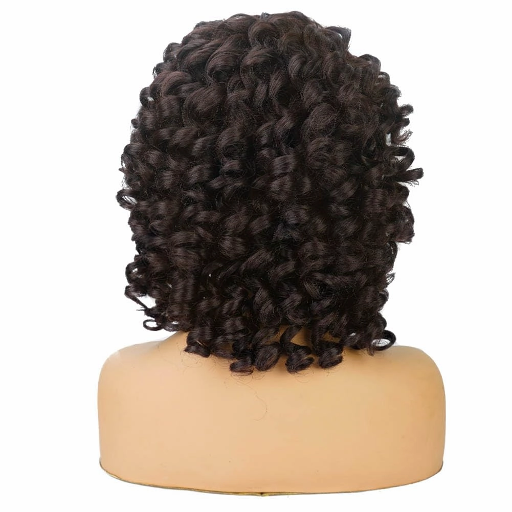 AIDUSA Big Curly Wigs for Black Women Synthetic Loose Curly Wigs with Bangs 14 Inch Dark Brown Short Wigs Natural Wigs for Women (#4 Dark Brown)