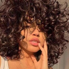 AIDUSA Big Curly Wigs for Black Women Synthetic Loose Curly Wigs with Bangs 14 Inch Dark Brown Short Wigs Natural Wigs for Women (#4 Dark Brown)
