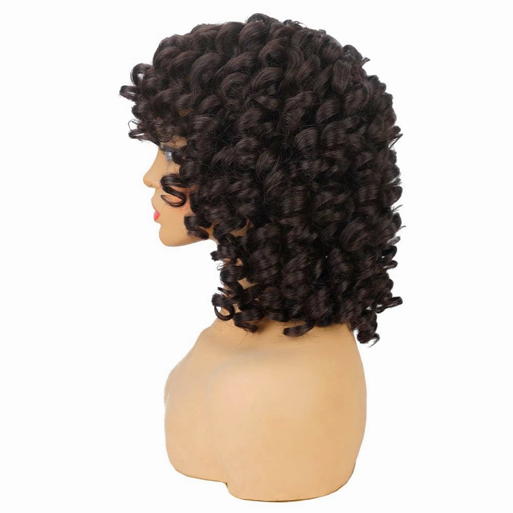 AIDUSA Big Curly Wigs for Black Women Synthetic Loose Curly Wigs with Bangs 14 Inch Dark Brown Short Wigs Natural Wigs for Women (#4 Dark Brown)
