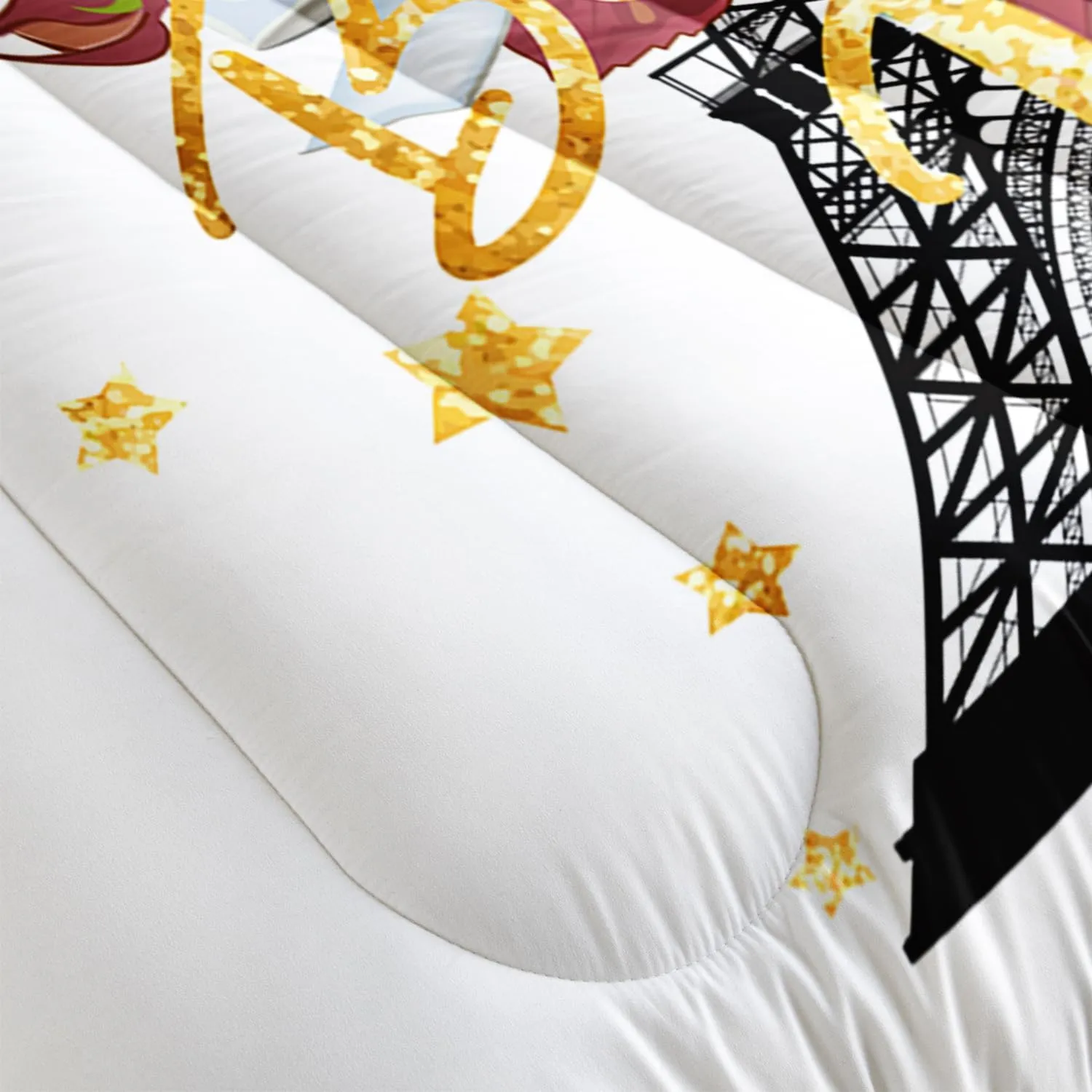 AILONEN Eiffel Tower Comforter Set Full Size,Black & White Couple Lover Bedding Set,Red Rose Bed in a Bag,Red Rose Romantic Moment Duvet Set 3 Pieces,1 Quilt and 2 Pillowcases