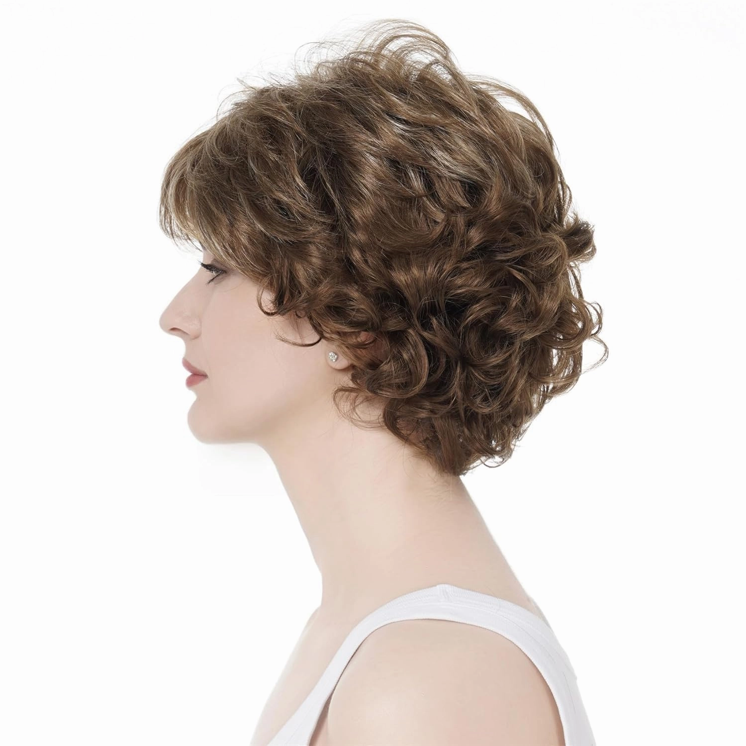 Aimole Short Curly Synthetic Wigs Full Capless Hair Women's Thick Wig for Everyday 12TT26 (Light Reddish Golden Brown with Bright Golden Blonde Highlighted)