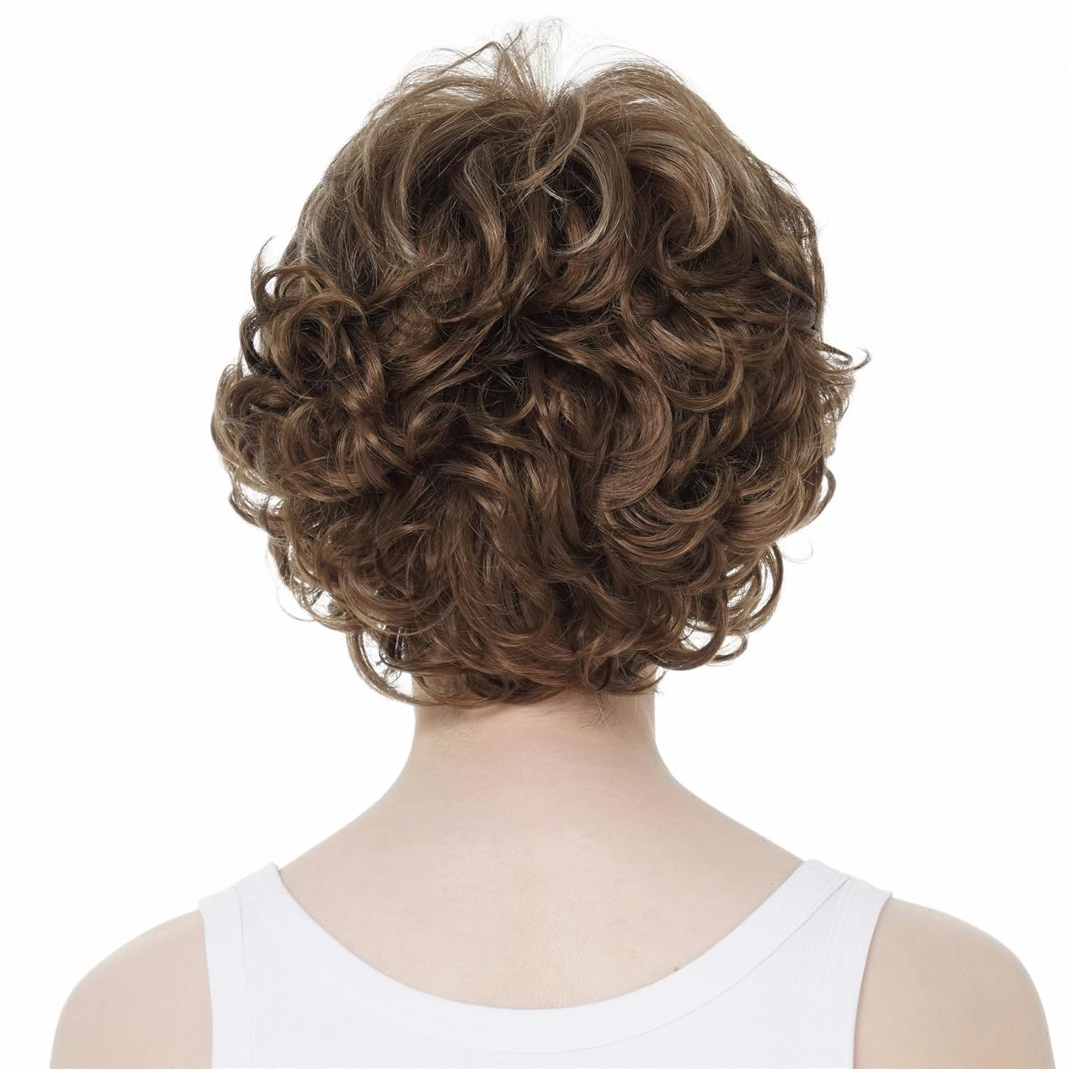 Aimole Short Curly Synthetic Wigs Full Capless Hair Women's Thick Wig for Everyday 12TT26 (Light Reddish Golden Brown with Bright Golden Blonde Highlighted)