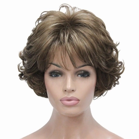 Aimole Short Curly Synthetic Wigs Full Capless Hair Women's Thick Wig for Everyday 12TT26 (Light Reddish Golden Brown with Bright Golden Blonde Highlighted)