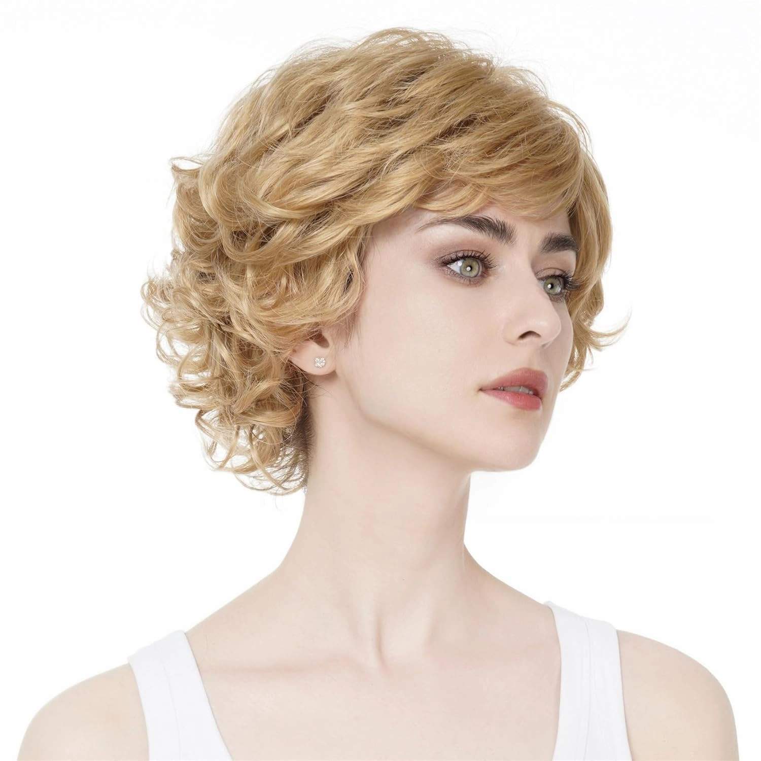 Aimole Short Curly Synthetic Wigs Full Capless Hair Women's Thick Wig for Everyday(24B Light Butterscotch)