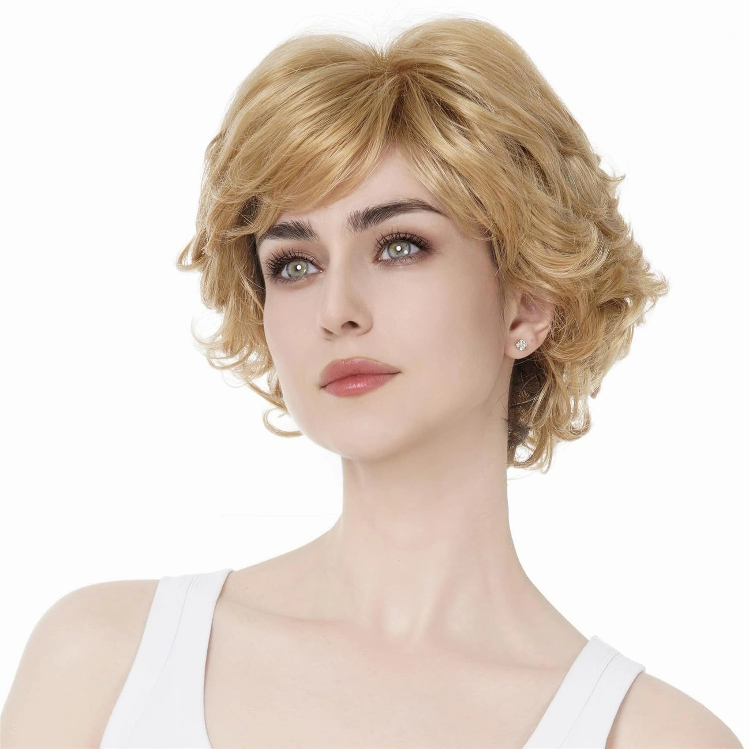 Aimole Short Curly Synthetic Wigs Full Capless Hair Women's Thick Wig for Everyday(24B Light Butterscotch)