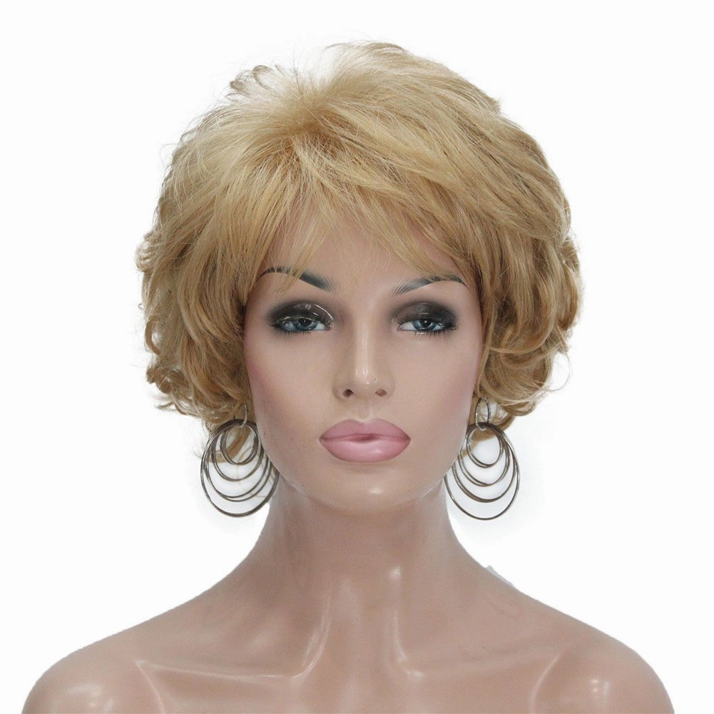 Aimole Short Curly Synthetic Wigs Full Capless Hair Women's Thick Wig for Everyday(24B Light Butterscotch)