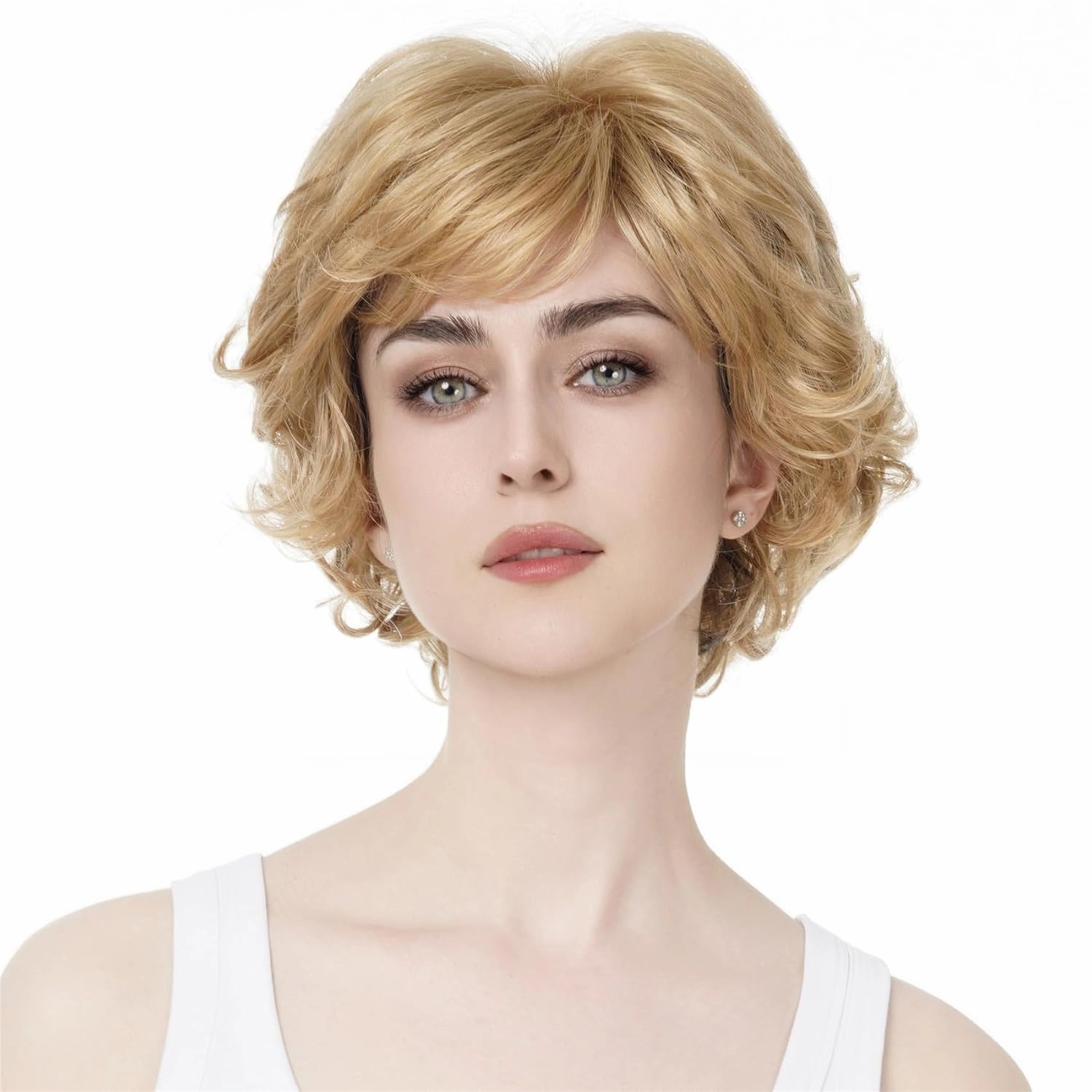 Aimole Short Curly Synthetic Wigs Full Capless Hair Women's Thick Wig for Everyday(24B Light Butterscotch)