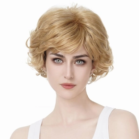 Aimole Short Curly Synthetic Wigs Full Capless Hair Women's Thick Wig for Everyday(24B Light Butterscotch)