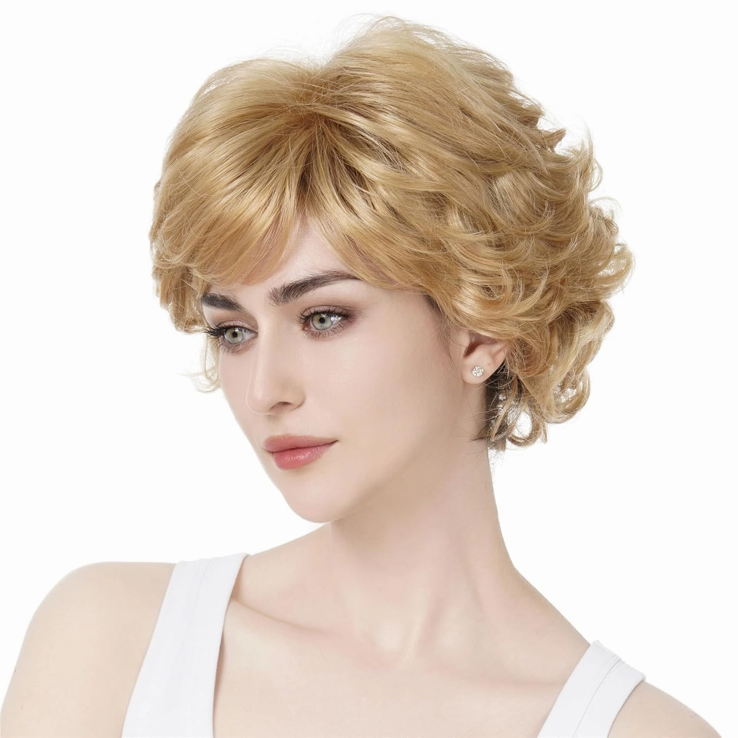 Aimole Short Curly Synthetic Wigs Full Capless Hair Women's Thick Wig for Everyday(24B Light Butterscotch)