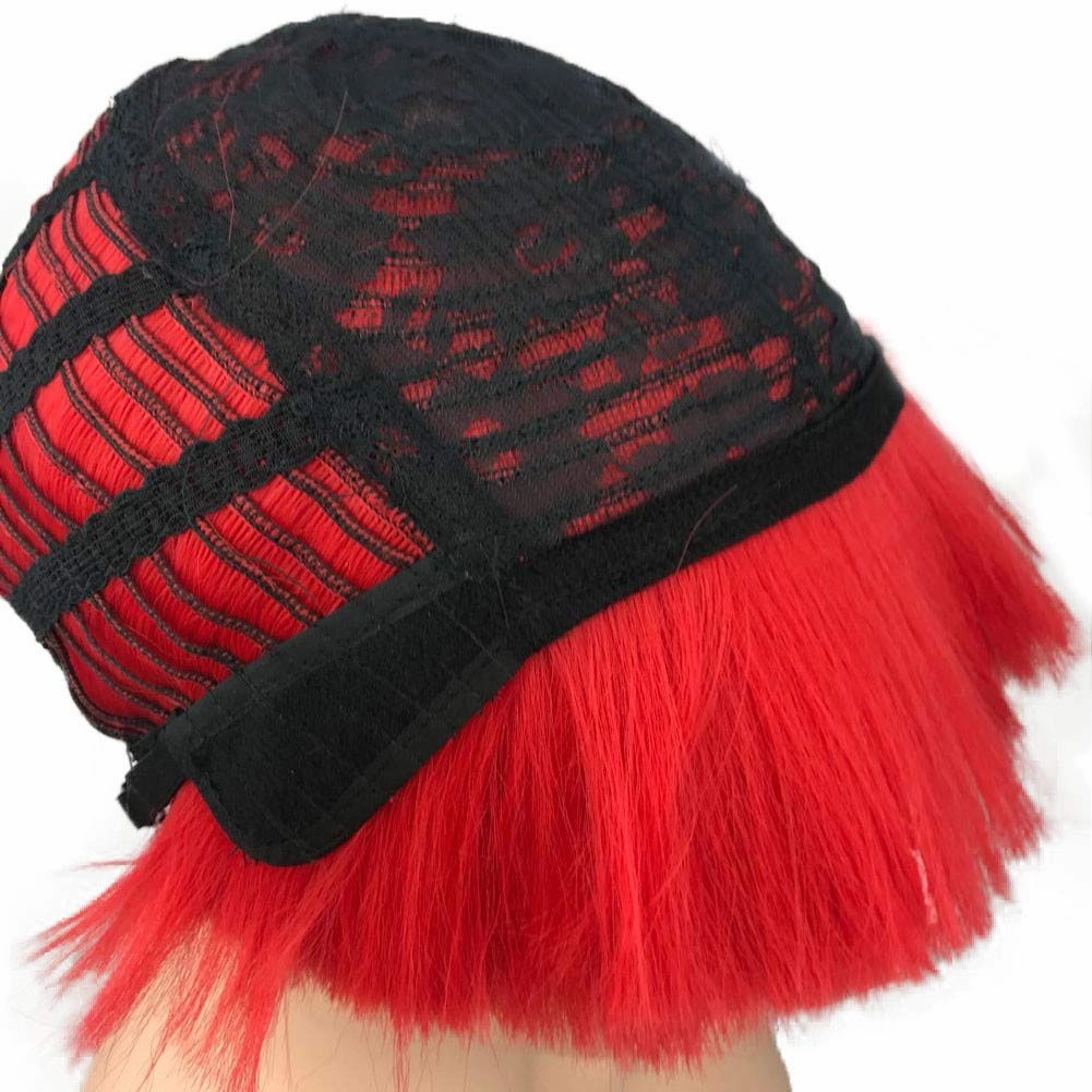 Aimole Short Yaki Straight Synthetic Wigs Red Mushroom Head Wig Bowl haircut Wigs Bob(113 Red)