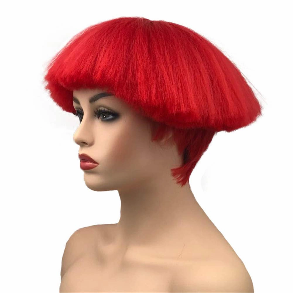 Aimole Short Yaki Straight Synthetic Wigs Red Mushroom Head Wig Bowl haircut Wigs Bob(113 Red)
