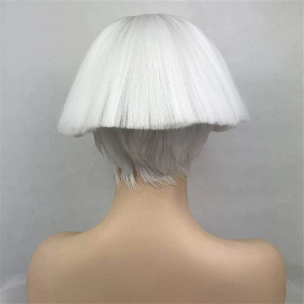 Aimole Short Yaki Straight Synthetic Wigs White Mushroom Head Wig Bowl haircut Wigs Bob (1001 White)