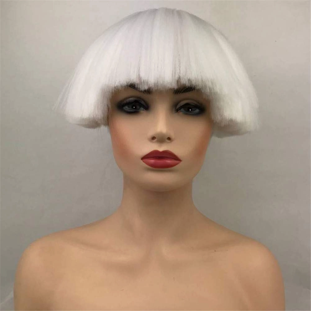 Aimole Short Yaki Straight Synthetic Wigs White Mushroom Head Wig Bowl haircut Wigs Bob (1001 White)