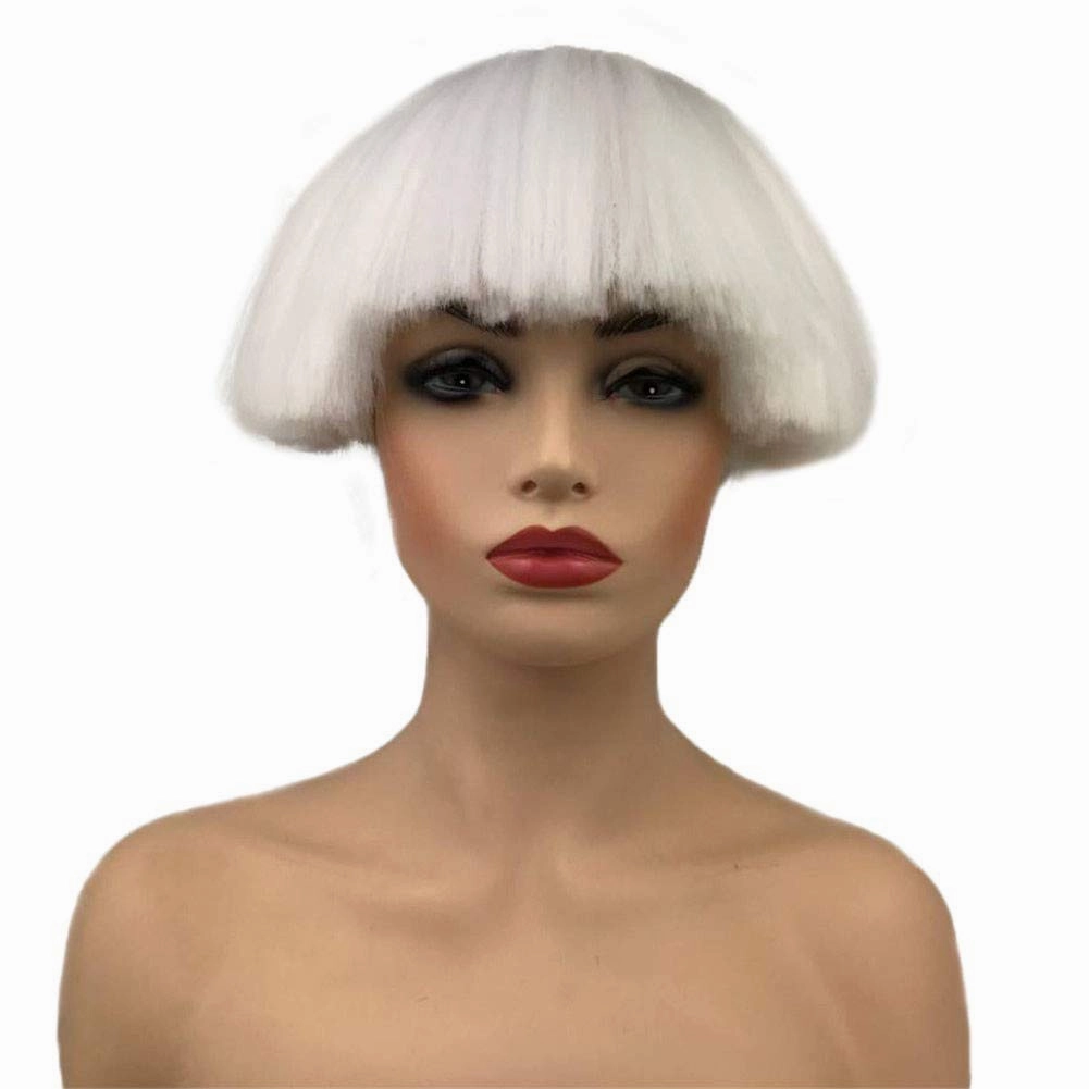 Aimole Short Yaki Straight Synthetic Wigs White Mushroom Head Wig Bowl haircut Wigs Bob (1001 White)