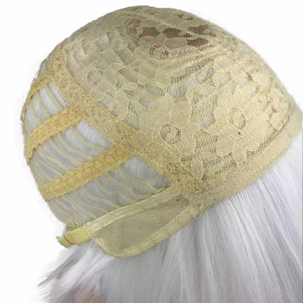 Aimole Short Yaki Straight Synthetic Wigs White Mushroom Head Wig Bowl haircut Wigs Bob (1001 White)