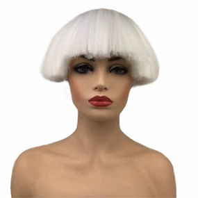 Aimole Short Yaki Straight Synthetic Wigs White Mushroom Head Wig Bowl haircut Wigs Bob (1001 White)