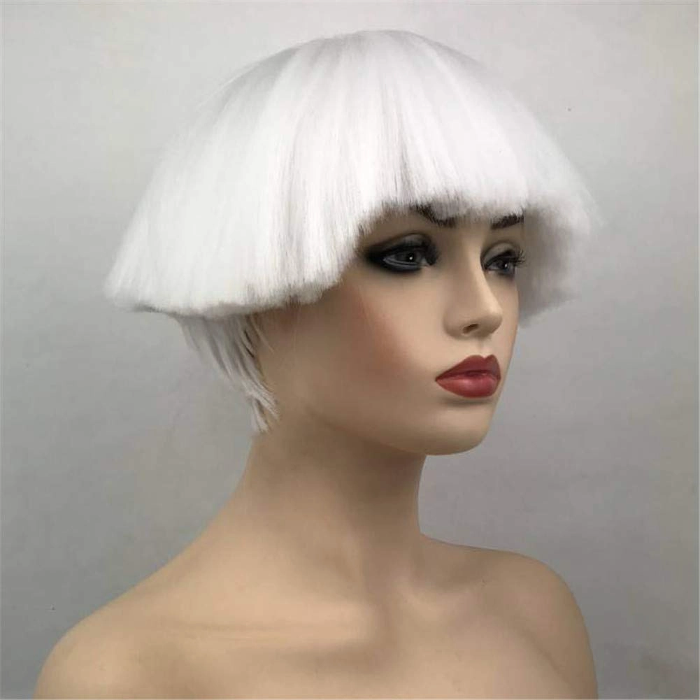 Aimole Short Yaki Straight Synthetic Wigs White Mushroom Head Wig Bowl haircut Wigs Bob (1001 White)