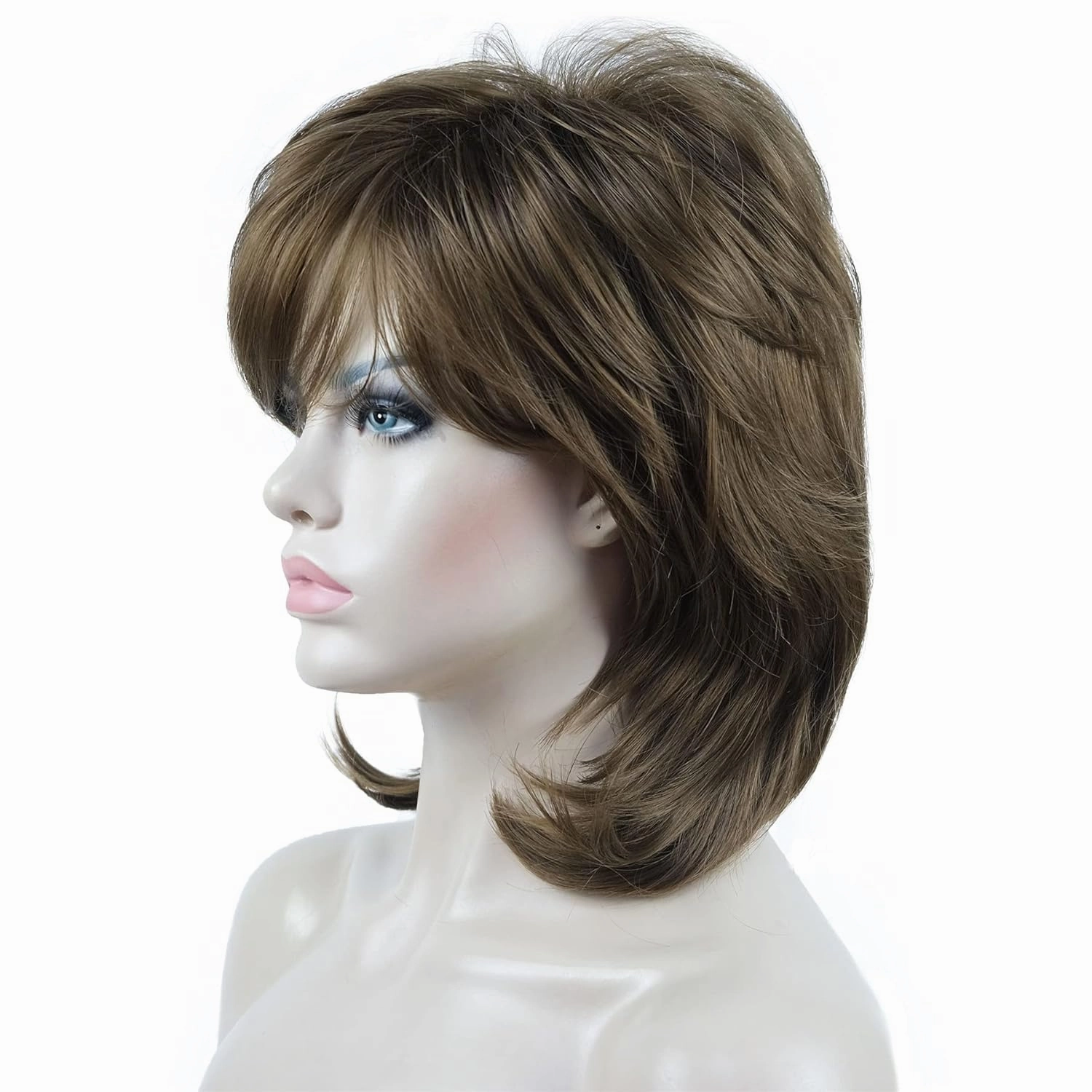 Aimole Soft Shaggy Layered Medium Length Classic Cap Synthetic Women Wigs(12)