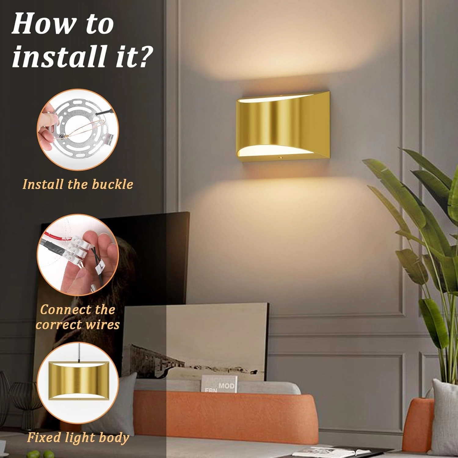 Aipsun 2 Pack Brushed Gold Wall Sconce Indoor Wall Lights Hardwired Up and Down Wall Mount Light for Living Room Bedroom Hallway Corridor Conservatory Warm White 3000K(with G9 Bulbs)