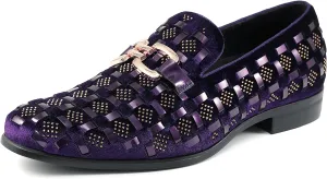 Amali Barnes Mens Dress Shoes Sparkly Glitter Encrusted Tuxedo Slip on Loafers for Men - The Original Smoking Men Dress Shoes Runs Large - GO 1/2 Size Down