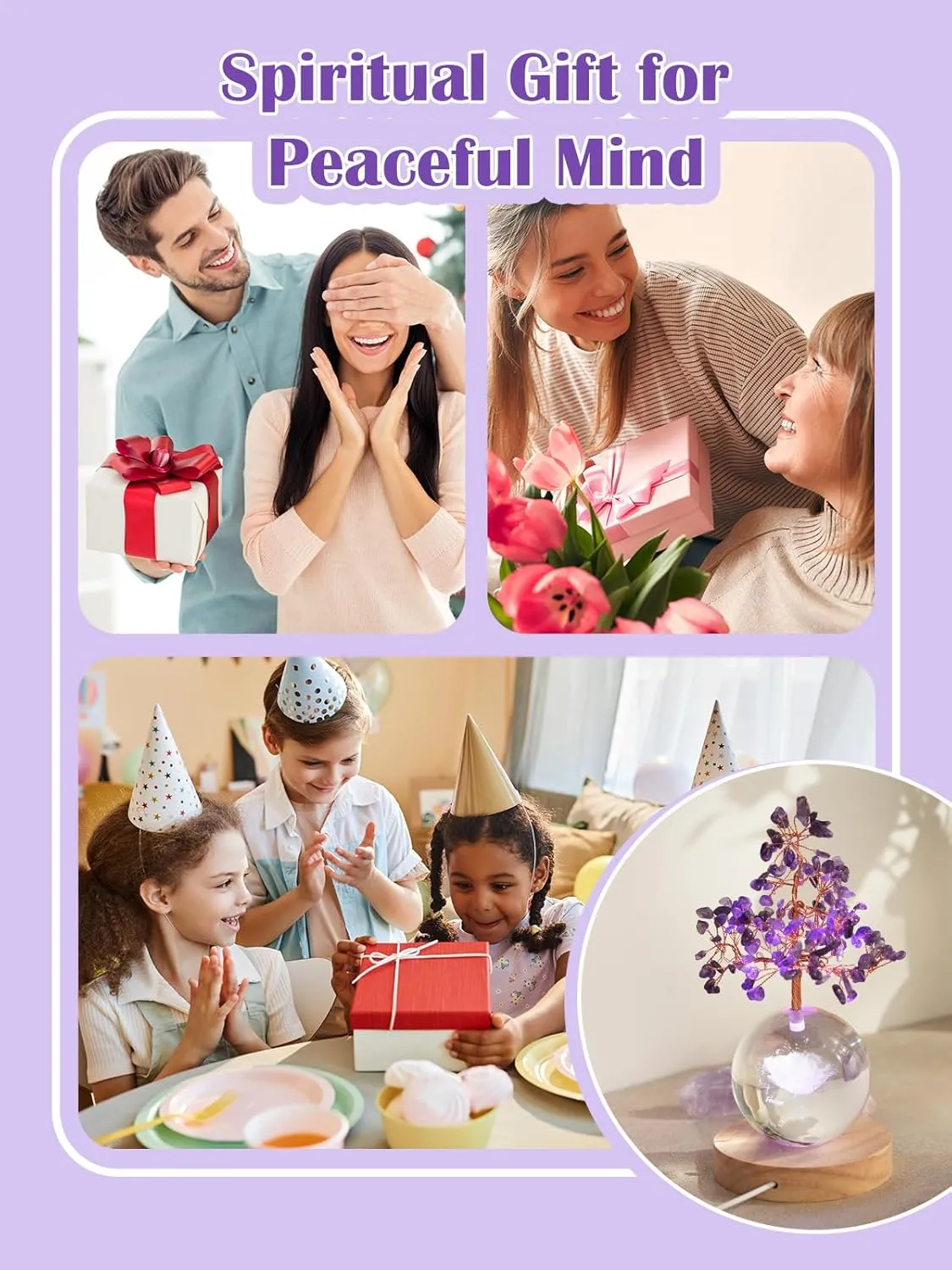 Amethyst Crystal Tree with LED Glass Globe – Forever Rose, Healing Gemstone Lamp with Remote Control Lights – Meditation Decor, Romantic Gift for Women, Bedroom Night Light, Mother's Day