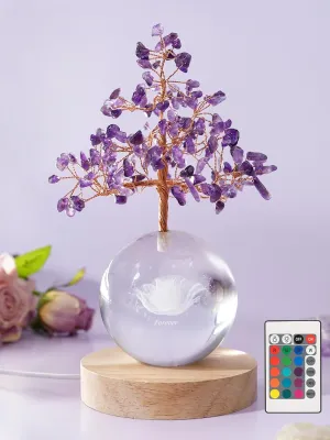 Amethyst Crystal Tree with LED Glass Globe – Forever Rose, Healing Gemstone Lamp with Remote Control Lights – Meditation Decor, Romantic Gift for Women, Bedroom Night Light, Mother's Day