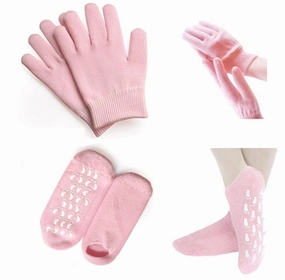 AnHua®Moisturizing Silicone Gel Gloves & Gel Socks Beauty Spa Moisturizing Skin Care Soften Repair Cracked Therapy Treatment (Pink)