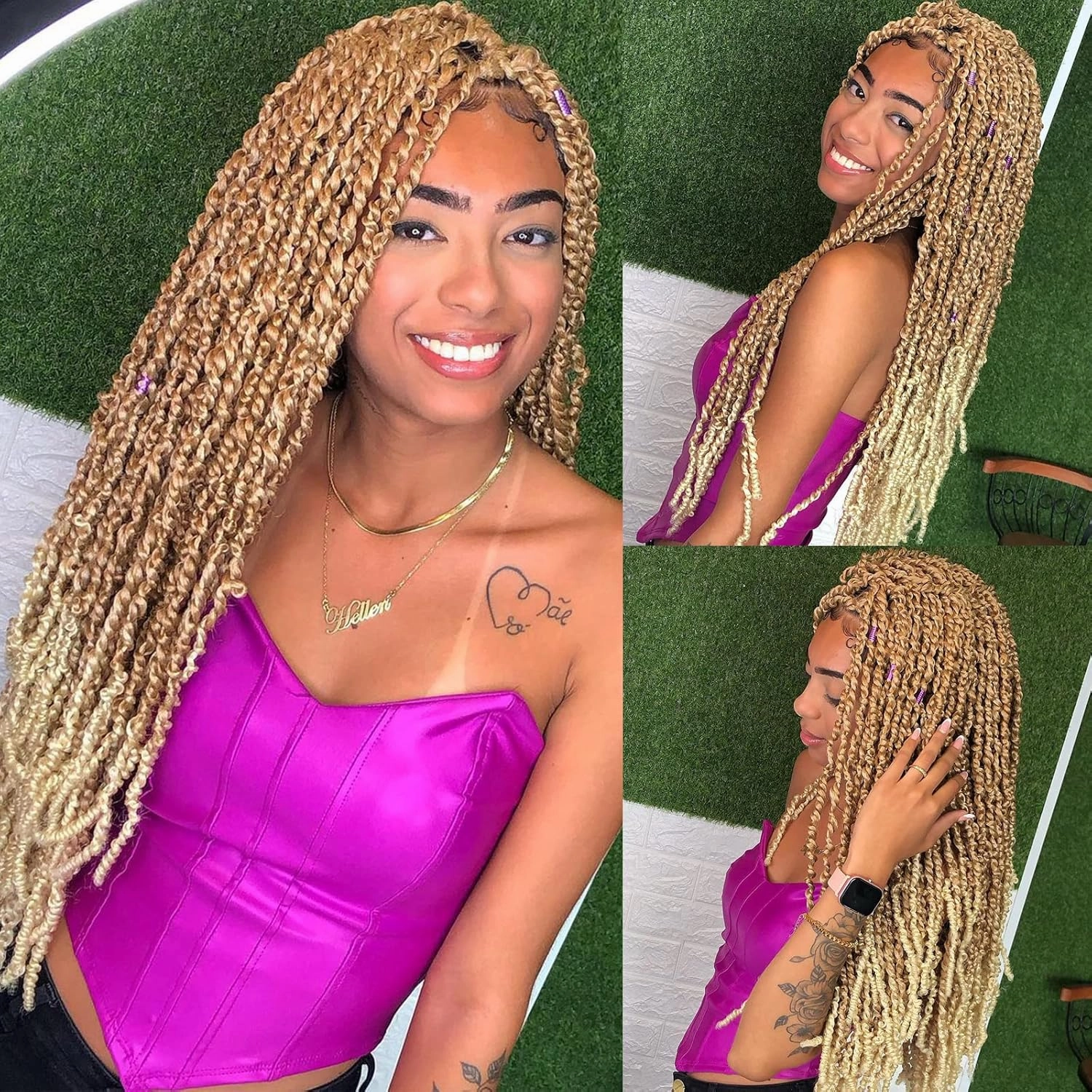 Annivia Passion Twist braided Wigs for Black Women Full Lace knotless braided wigs With Baby Hair Passion Twist Water Wave Crochet Hair Premium Synthetic Lace Faux Locs Braiding Wig(27/613 24Inch)