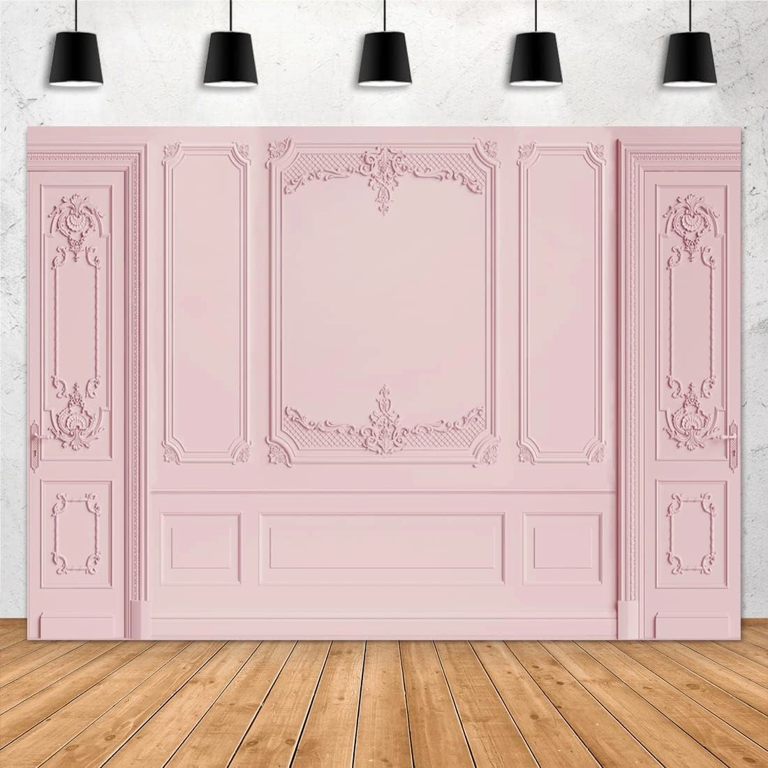 Aperturee 7x5ft Vintage Room Inside Backdrop Light Pink Empty Room Classic Interior Wedding European Frame Modern House French Castle Cementery Wall Photography Background Photo Studio Props