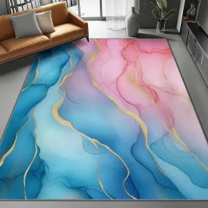 Area Rugs Rectangle 6 x 9 Stripes Marble Abstract Elegant Theme, Flannel Printing Area Rugs with Non-Slip Backing and Durable Edge Binding, Carpets for Home Office Decor Pink Blue
