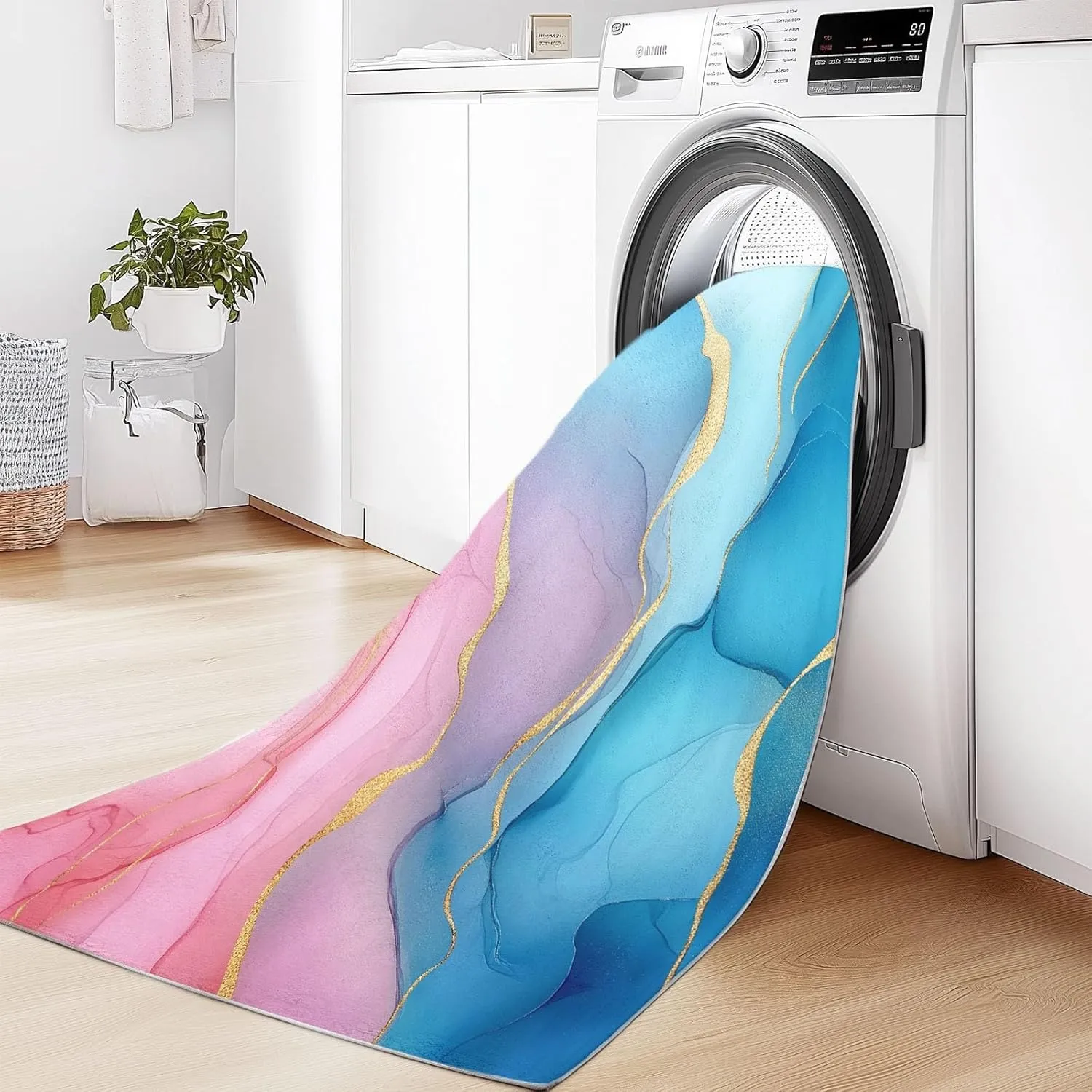 Area Rugs Rectangle 6 x 9 Stripes Marble Abstract Elegant Theme, Flannel Printing Area Rugs with Non-Slip Backing and Durable Edge Binding, Carpets for Home Office Decor Pink Blue