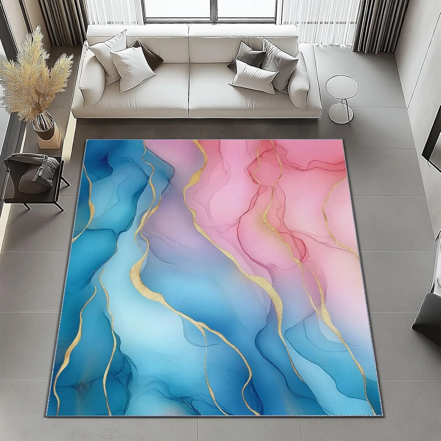 Area Rugs Rectangle 6 x 9 Stripes Marble Abstract Elegant Theme, Flannel Printing Area Rugs with Non-Slip Backing and Durable Edge Binding, Carpets for Home Office Decor Pink Blue