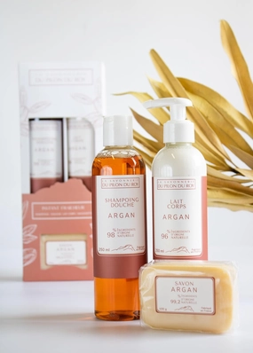 Argan Oil Coffret Gift-Box Set with Body Shower-Gel Body Milk and Soap Bar with Regenerative Vegetable Oil Hydrating and Nourishing Lotion for All Types of Skin