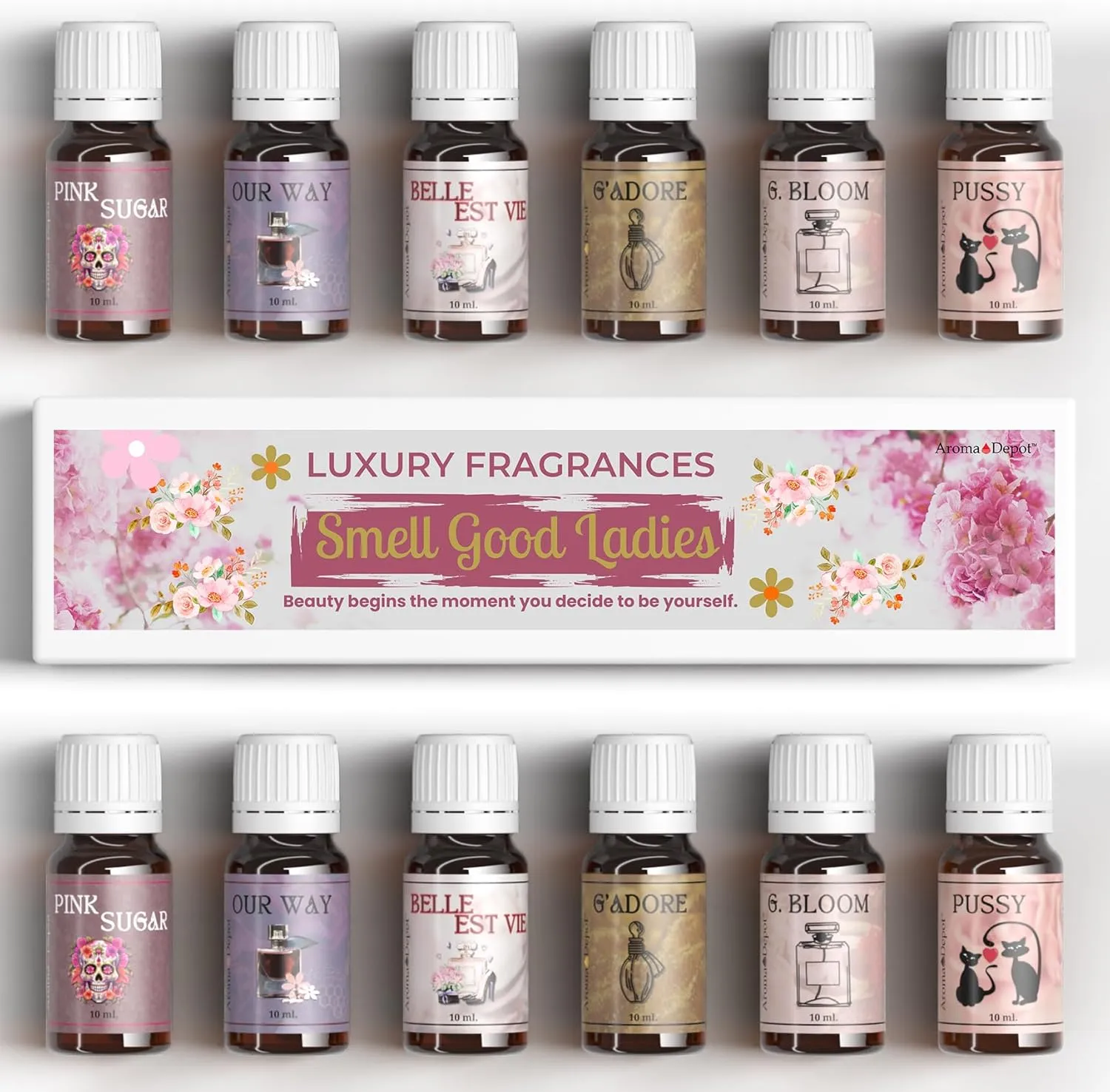 Aroma Depot Smell Good Ladies Collection – Ladies Set of 6 Fragrance Oils (10ml Each) for Candle Making, Soap Making, and Home Diffusers.