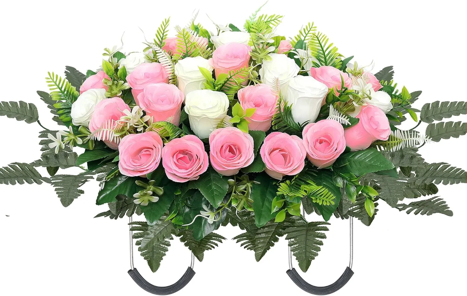 Artificial Cemetery Flowers for Grave,Headstone Flower Saddle for Tombstone Headstone Decorations Non-Fading Easy Fit (Pink White)