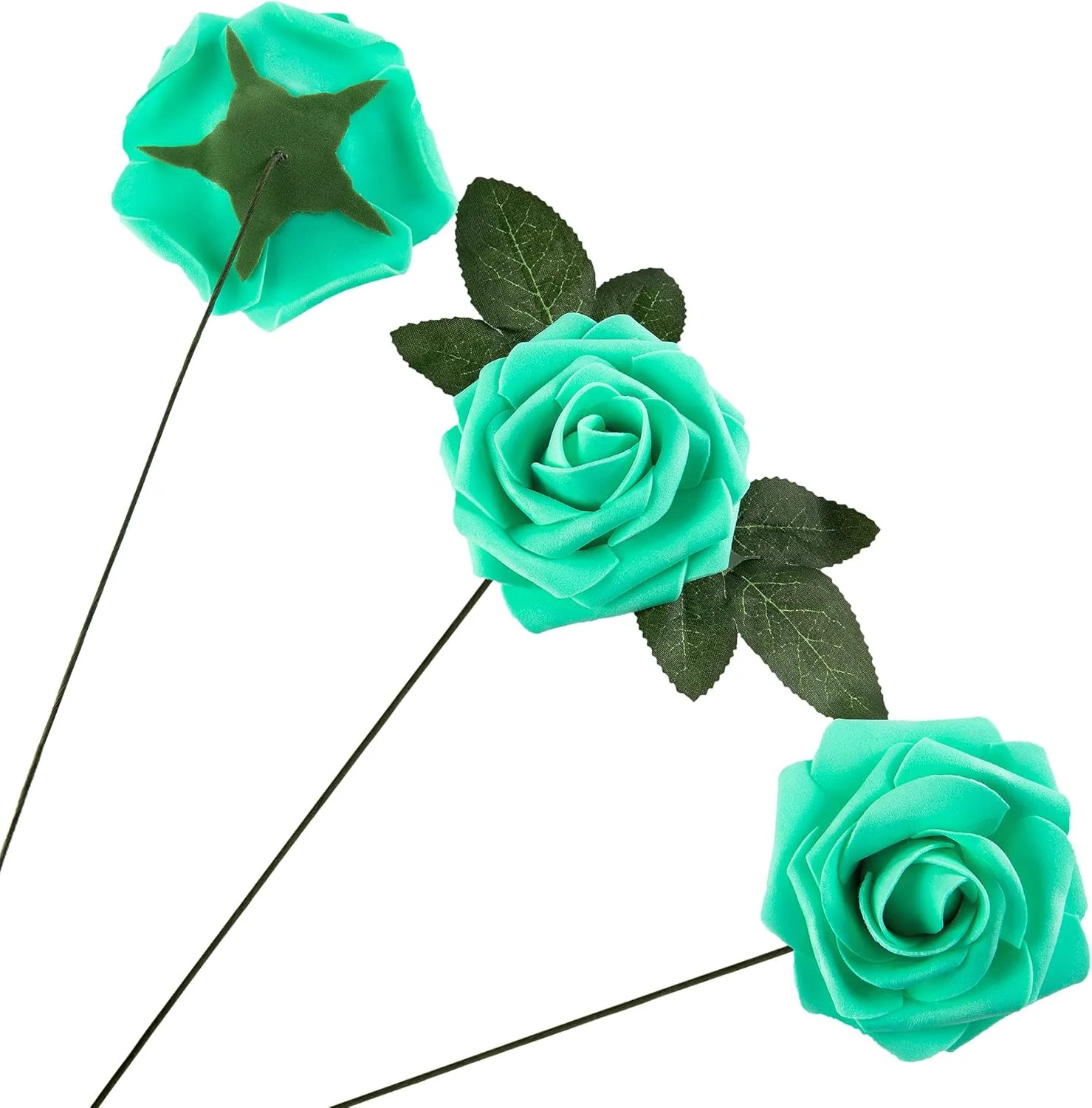 Artificial Flower Foam Rose 25pcs Real Looking Fake Rose with Stems Leaves for Home Decoration Party Garden Centerpieces DIY Wedding Bouquets（Tiffany）