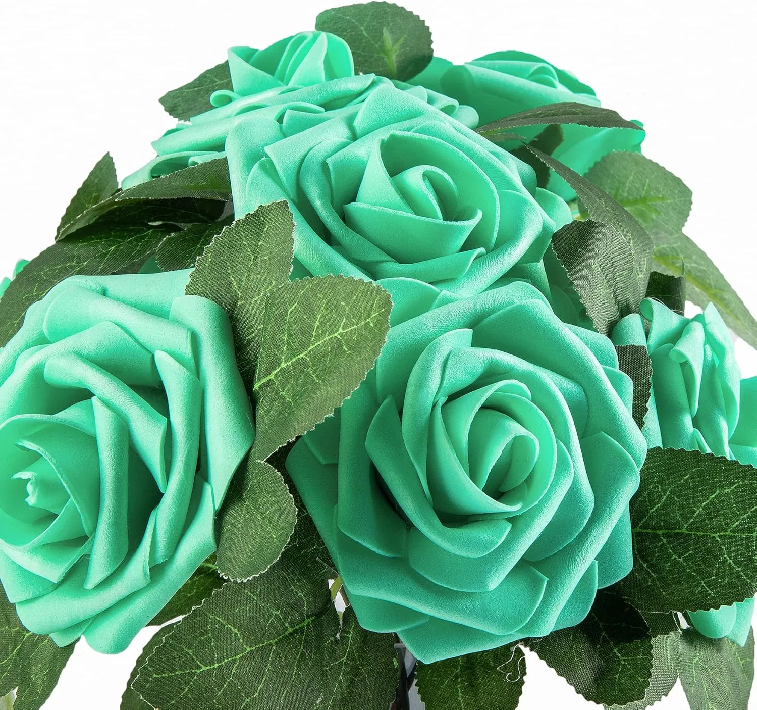 Artificial Flower Foam Rose 25pcs Real Looking Fake Rose with Stems Leaves for Home Decoration Party Garden Centerpieces DIY Wedding Bouquets（Tiffany）