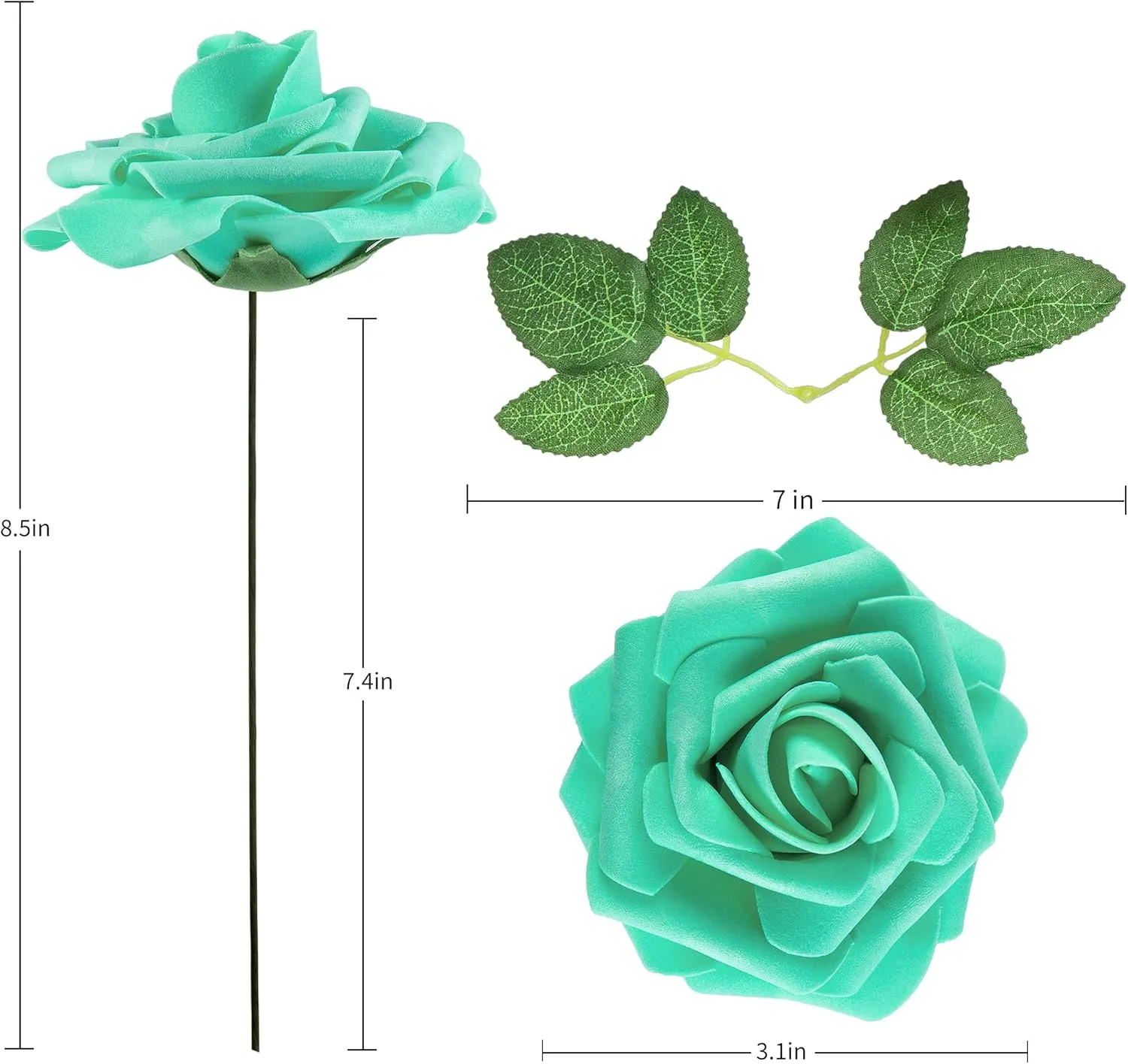 Artificial Flower Foam Rose 25pcs Real Looking Fake Rose with Stems Leaves for Home Decoration Party Garden Centerpieces DIY Wedding Bouquets（Tiffany）