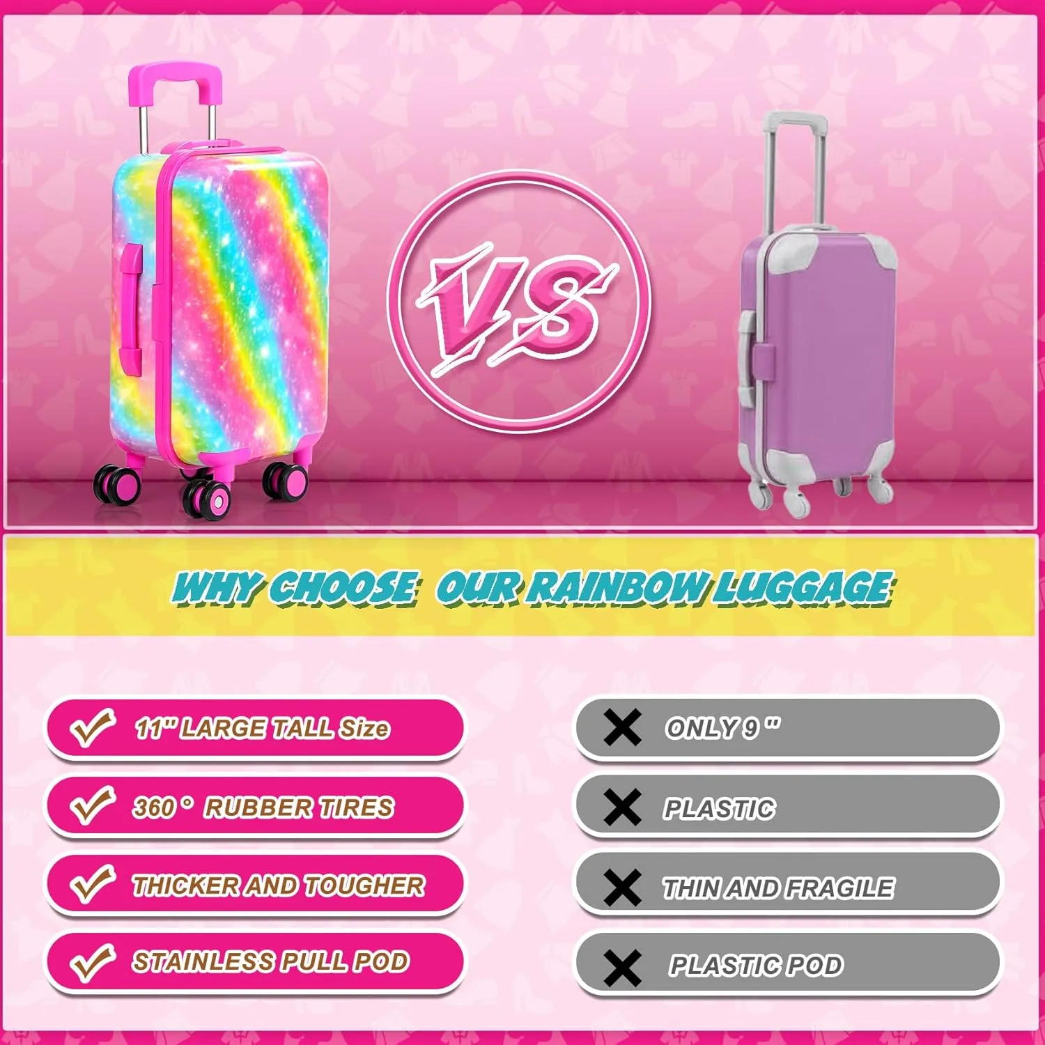 ARTST 18 Inch Doll Clothes Accessories, American 18 inch Doll Suitcase- Glasses,Beret,Shoes,Handbag,Camera, Passport,Mobile Phone Travel Set Toys for 3-12 Girls(NO Doll)