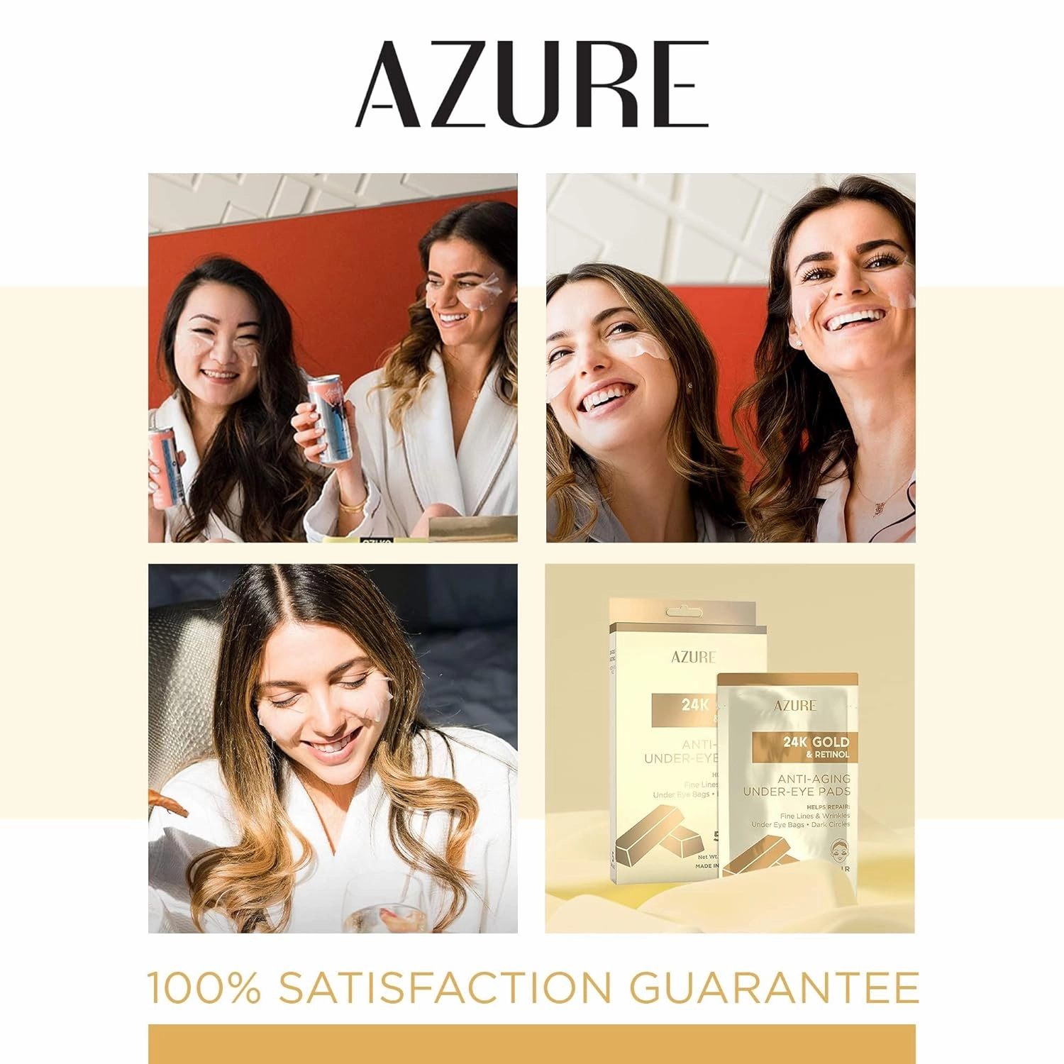 AZURE 24K Gold & Retinol Anti Aging Under Eye Patches - Firming, Restoring & Deeply Hydrating Eye Mask - Reduces Fine Lines, Wrinkles, Dark Circles & Puffiness - Skin Care Made in Korea - 10 Pairs