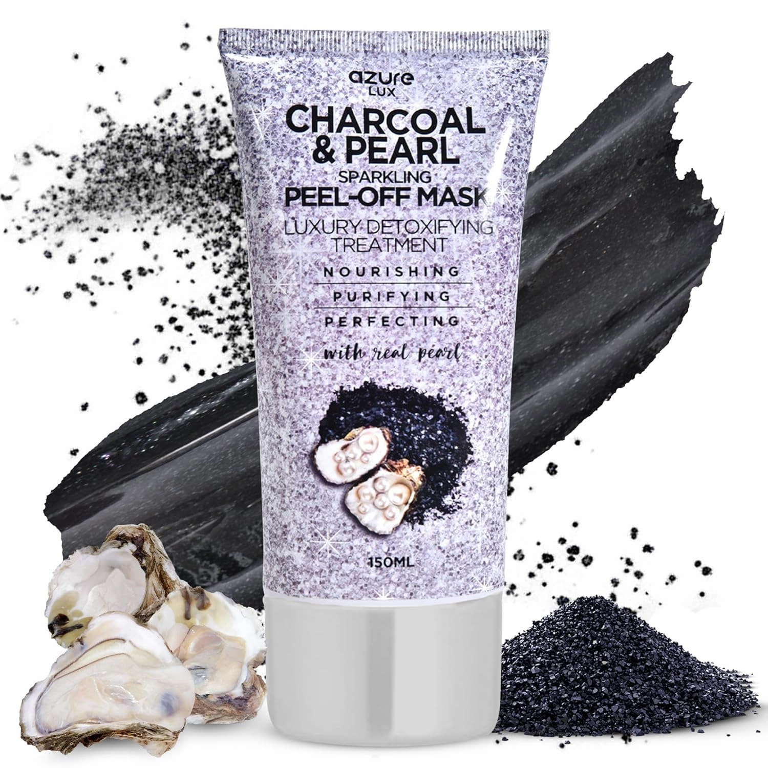 AZURE Sparkling Peel-Off Masks Bundle - Rose Gold Hydrating Peel-Off Mask - 24K Gold Firming Peel-Off Mask - Charcoal & Pearl Anti-Aging Skincare - 150 ml / 5.07 fl.oz