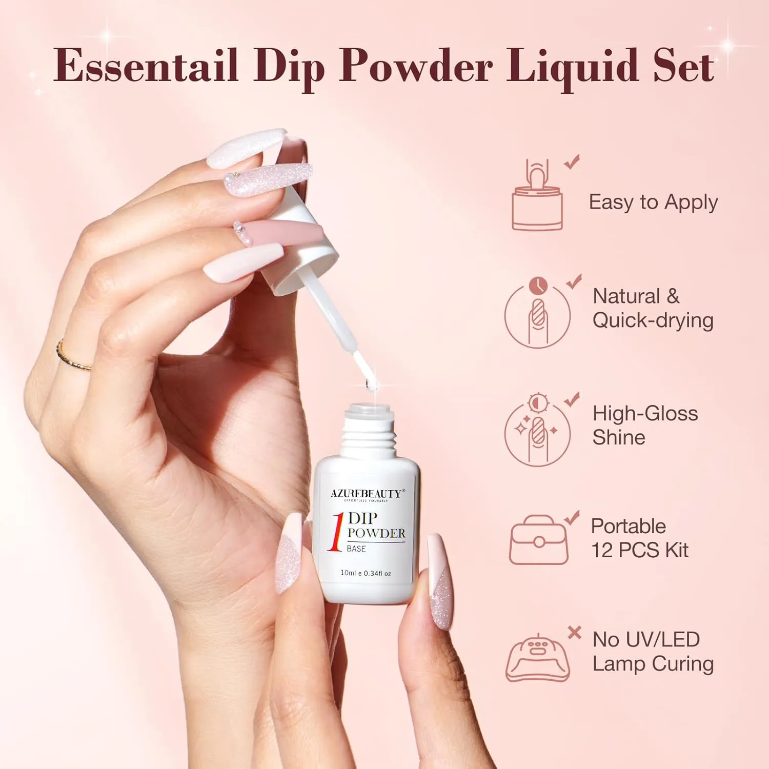 AZUREBEAUTY Dip Powder Nail Kit Starter, All Season Nude Skin Glitter 4 Colors Dipping Powder Liquid Set Recycling Tray with Base & Top Coat Activator for French Nail Art Manicure Salon DIY at Home.