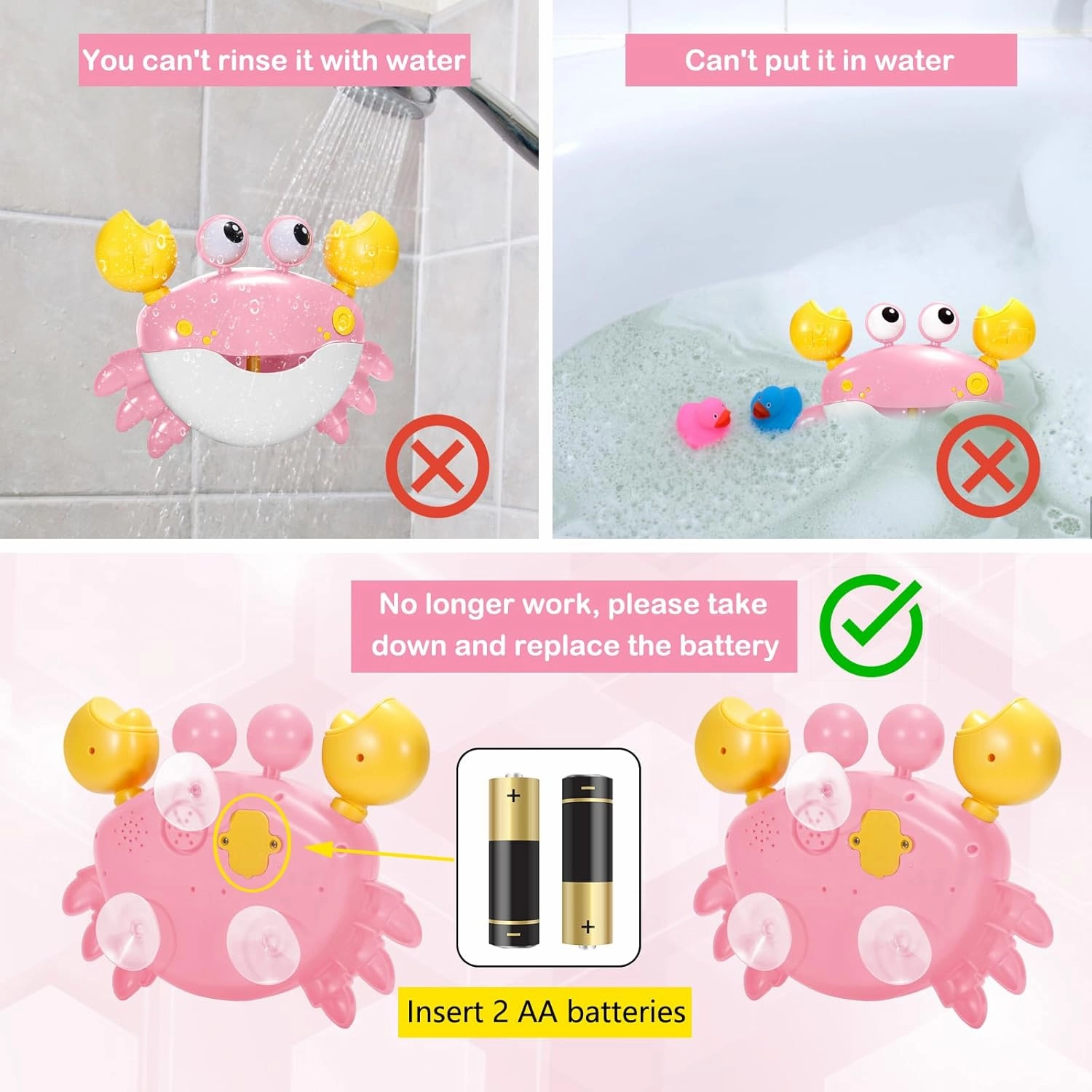 Baby Bath Toys Crab:Bubble Machine Bath Toy Crab Bath Bubble Maker,Blow Bubbles and Plays Children’s Songs,for Bath Toys Battery Operated(Pink)