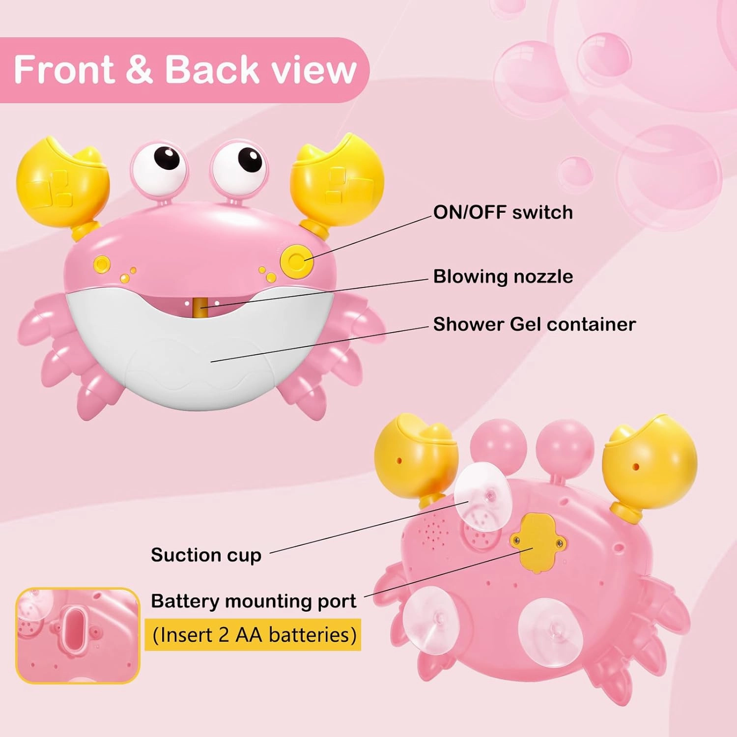 Baby Bath Toys Crab:Bubble Machine Bath Toy Crab Bath Bubble Maker,Blow Bubbles and Plays Children’s Songs,for Bath Toys Battery Operated(Pink)
