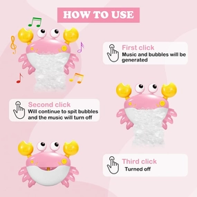 Baby Bath Toys Crab:Bubble Machine Bath Toy Crab Bath Bubble Maker,Blow Bubbles and Plays Children’s Songs,for Bath Toys Battery Operated(Pink)